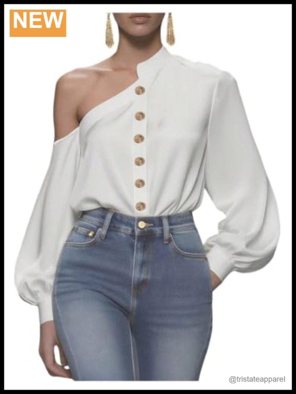 Women's Bishop Long Sleeve Asymmetrical Top Gold Button Down Shirt Office Blouse